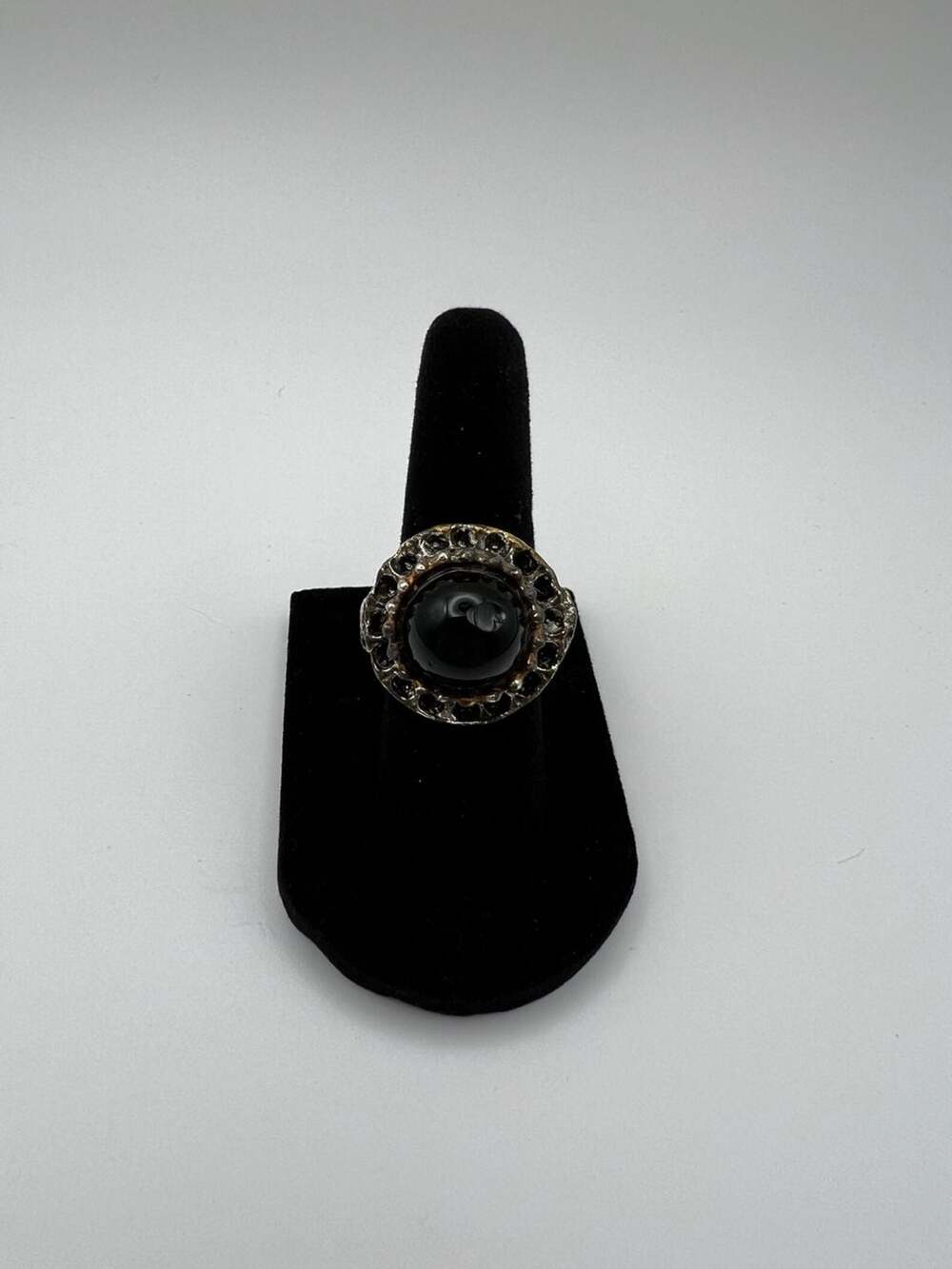 Vintage Brutalist Style Blue Gemstone Statement Ring Size 4.5